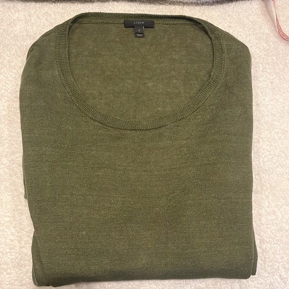 J. Crew Women Military Green Linen Scoop Neck Sweater with Lace Trim Size Large - Picture 4 of 12